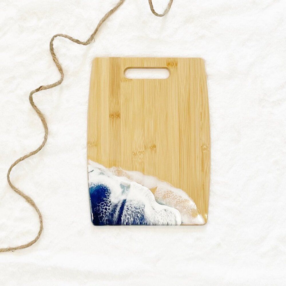 Handmade Ocean Wave Bamboo Charcuterie Board Coastal Resin Serving Tray